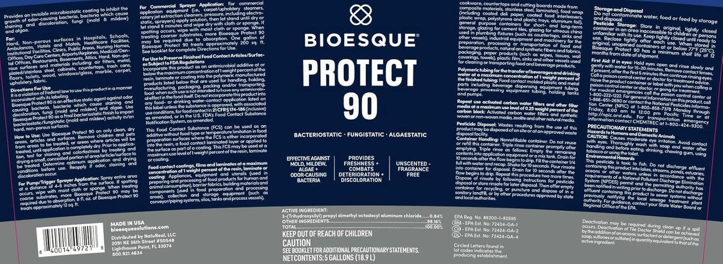 Bioesque Protect 90, Heavy Duty Bacteriostatic, Fungistatic, Algaestatic Formula, Effective Against Mold, Mildew, Algae, & Odor Causing Bacteria, 1 Gallon (Pack of 1)