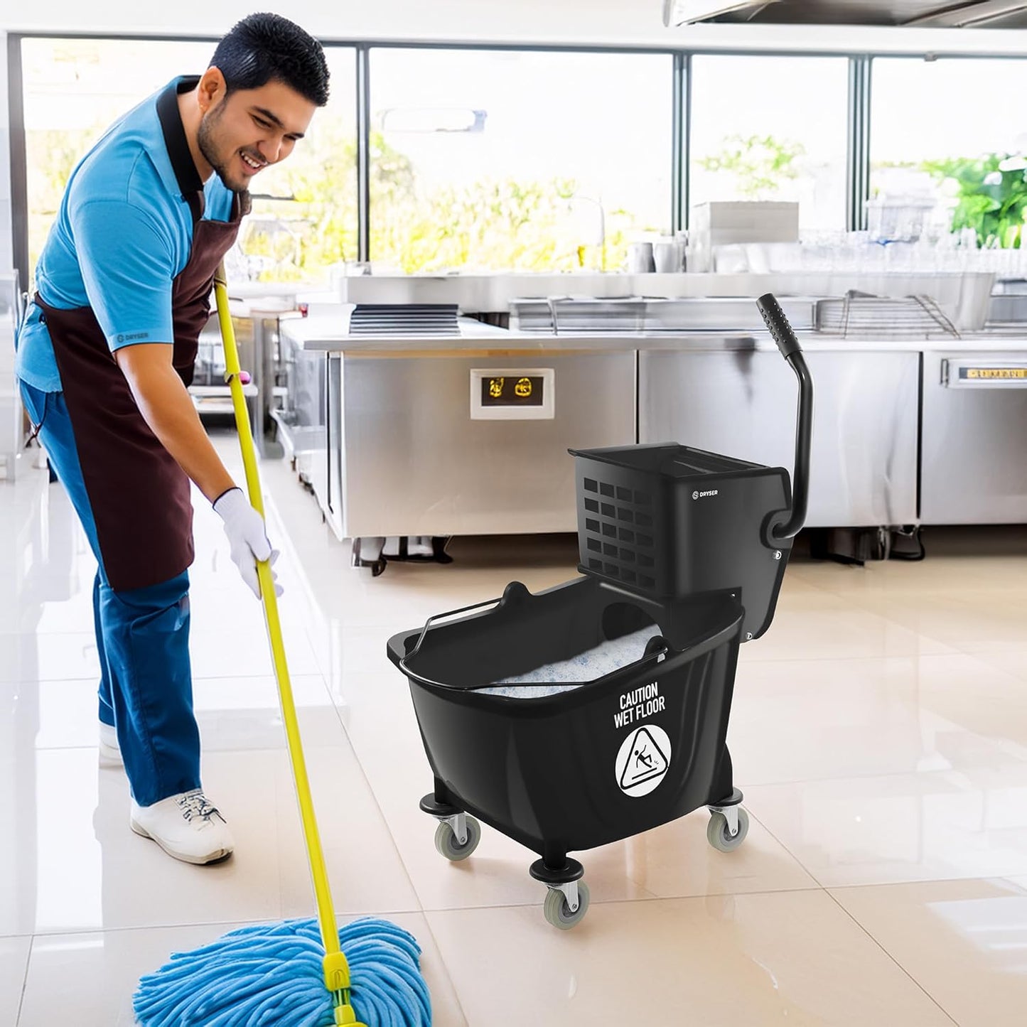 Dryser Commercial Side Press Wringer Combo Mop Bucket, 33 Quart, Blue