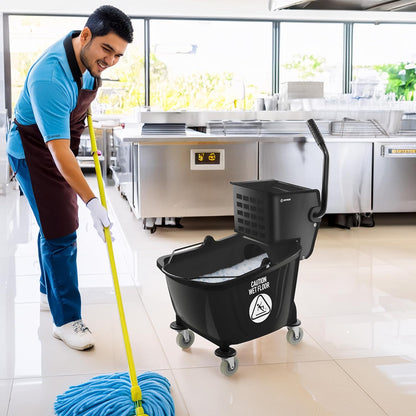 Dryser Commercial Side Press Wringer Combo Mop Bucket, 33 Quart, Blue