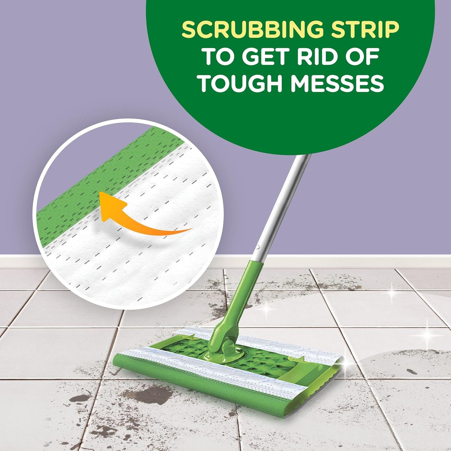 Swiffer Sweep + Mop, Wet Pads Refill, Floor Cleaner for Dirt, Dust, Hair, Cleaning Cloths for Mopping Home, Bathroom, Kitchen, All Purpose Multi-Surface Floor Wipes, Gain, 24ct