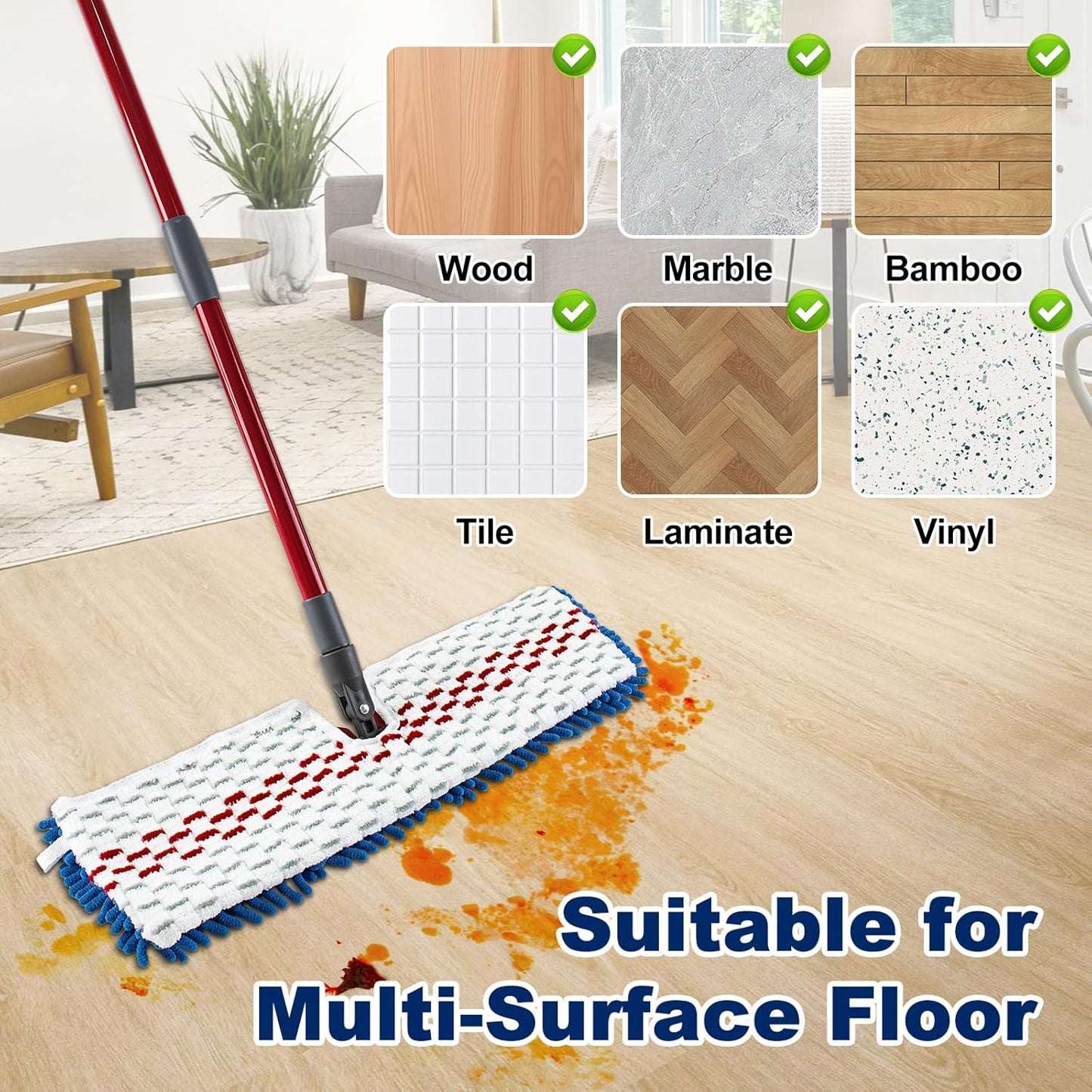 4 Pack Mop Heads Replacements Compatible with O-cedar Dual-Action Flip Mop,Microfiber&Chenille Mop Replace Head for Dry/Wet Use,Double-sided,Reusable and Washable Dust Mop Refills for Floor Cleaning