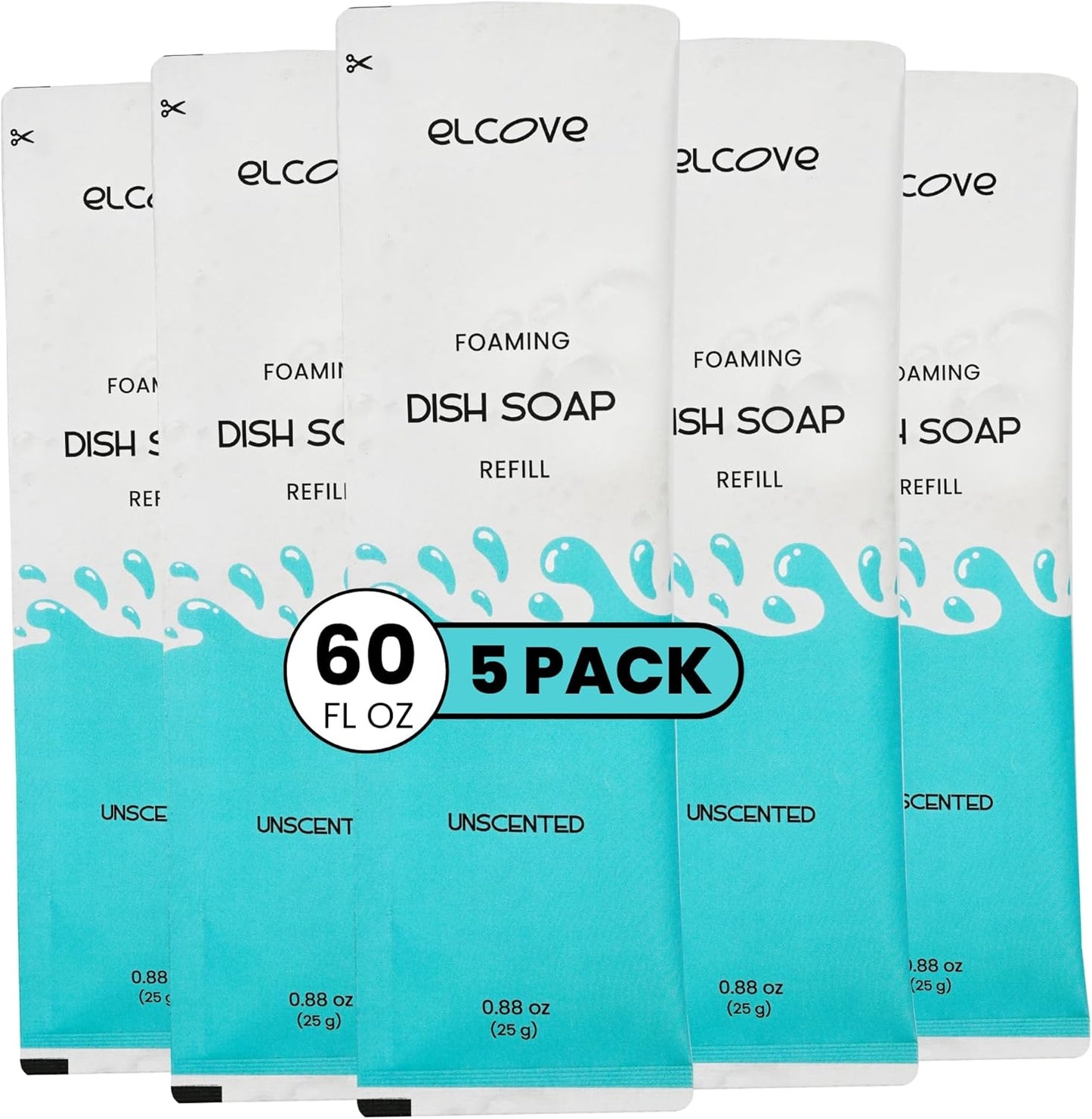 Foaming Dish Soap Refill Eco Friendly (5pk), Concentrated Powder Refills Make 5 Bottles x 12oz each of Non Toxic Dishwashing Soap or Dish Soap Spray, Plastic Free, Septic Safe