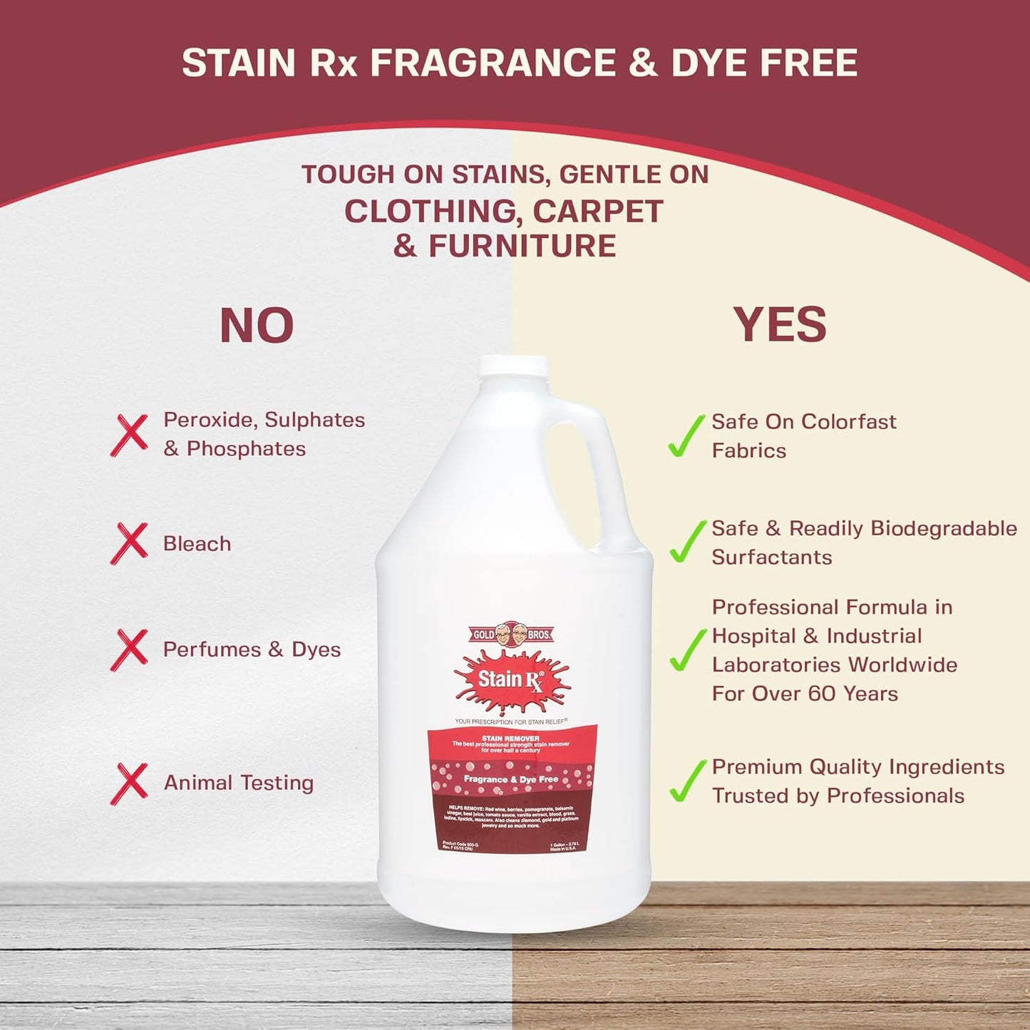Stain Remover, Effectively Eliminates Stains from Wine, Berries & Blood on Fabrics, Carpets, Upholstery & Jewelry, Dye-Free, Free from Bleach, Peroxides & Phosphates, Made in USA, 10 oz
