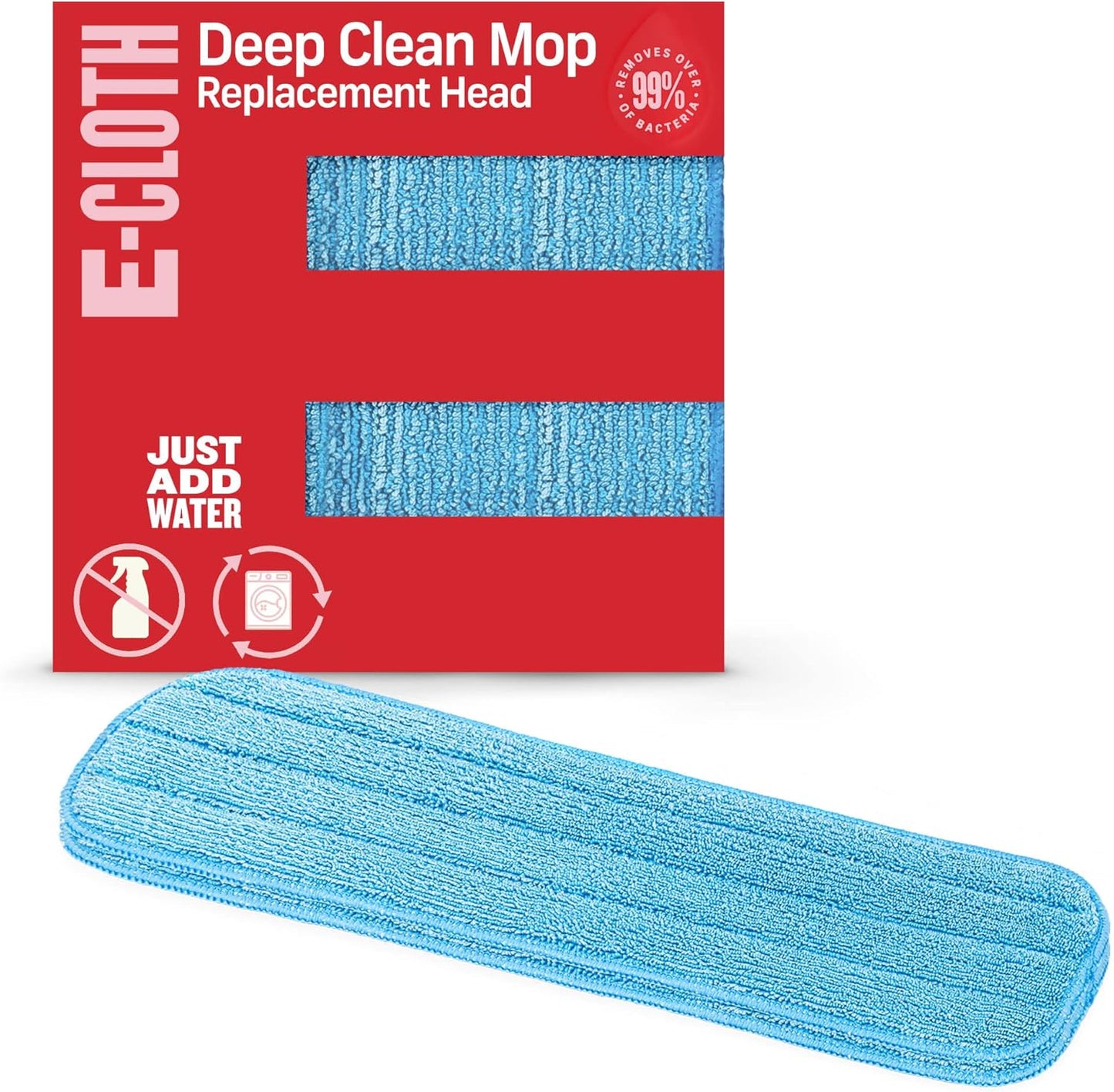 E-Cloth Deep Clean Mop Head, Microfiber Mop Head Replacement for Floor Cleaning, Great for Hardwood, Laminate, Tile and Stone Flooring, Washable and Reusable, 100 Wash Guarantee, 1 Pack