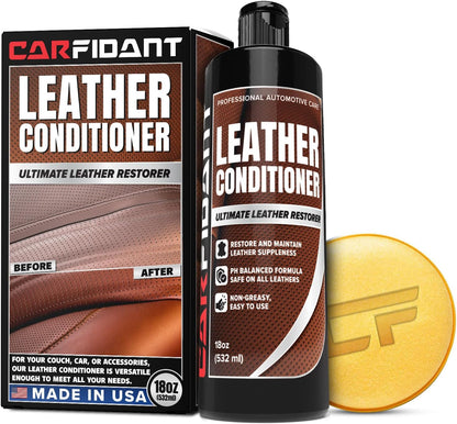 Leather Couch Cleaner - pH Neutral, Non-Toxic & Non-Greasy - Gently Removes Stains & Restores Natural Look - Safe for Car Leather Seats, Interior & Upholstery, Furniture & Sofa - 18 fl. Oz with towel