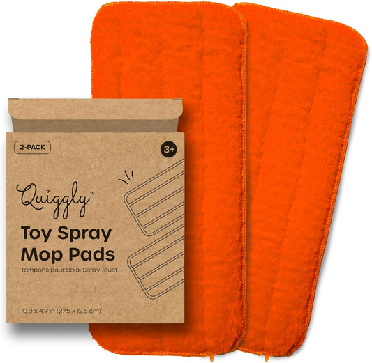 Quiggly Reusable Mop Pad 2-Pack – Washable Microfiber Refills Toddler & Kid Spray Mops – Machine Washable 10.8” x 4.9” Pads