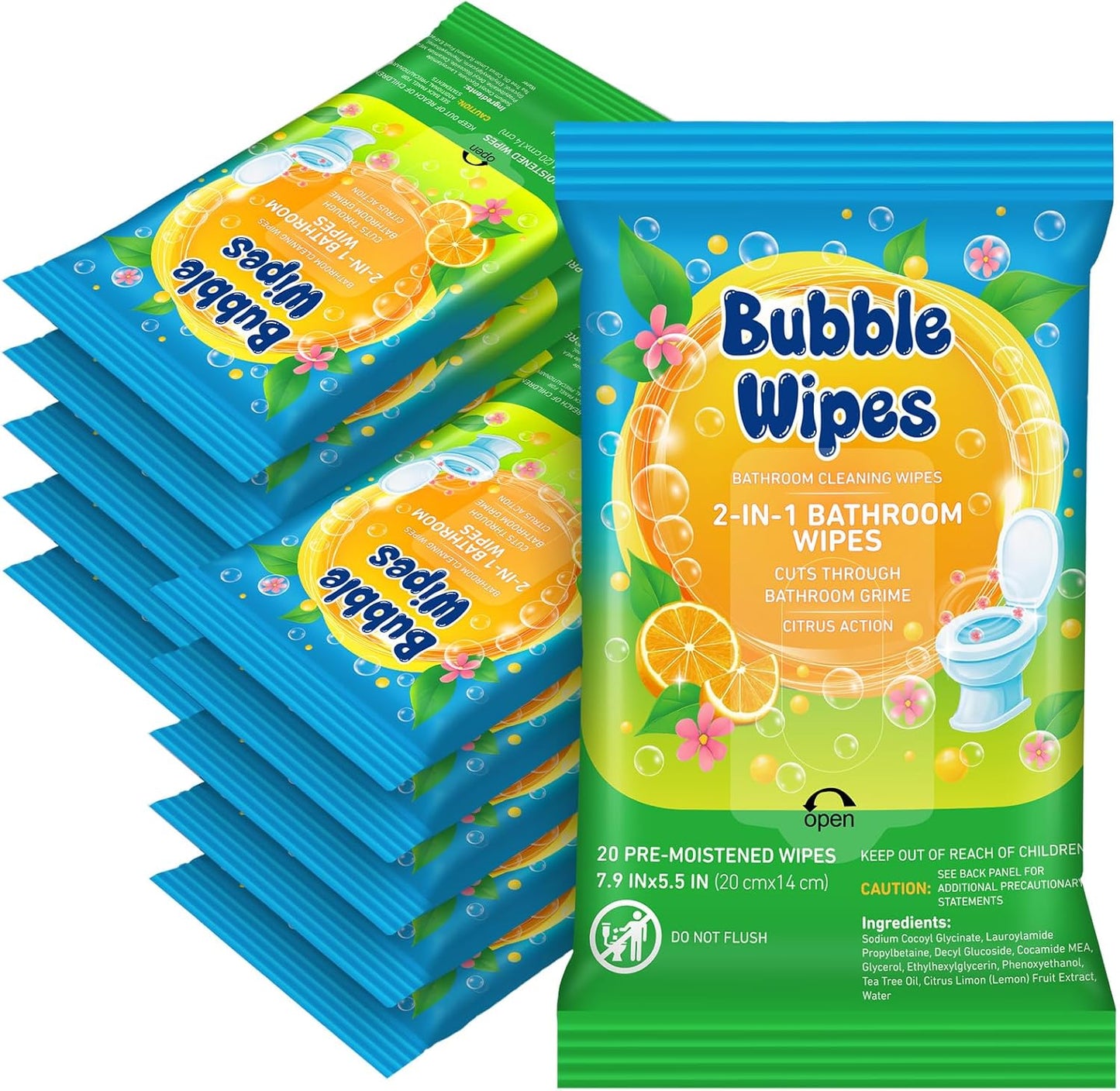 10-pack Bathroom Cleaning Wipes 100/200 Count 2-in-1 Citrus Scent Wipes Cleaner for Bathroom Toilet, Sink, Tile & Shower -Reusable Sealable Pouch, No Scrubbing Needed