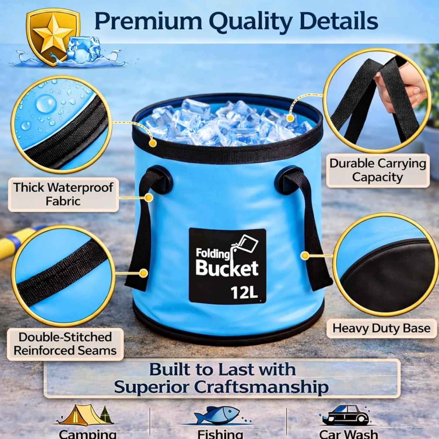 3 Pcs Collapsible Bucket Foldable Bucket with Handle, Cleaning Tools for Camping Fishing Hiking to Hold Water with Carry Bag Multiple Use Portable Lightweight (12L,Blue)