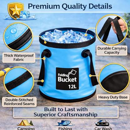 3 Pcs Collapsible Bucket Foldable Bucket with Handle, Cleaning Tools for Camping Fishing Hiking to Hold Water with Carry Bag Multiple Use Portable Lightweight (12L,Blue)
