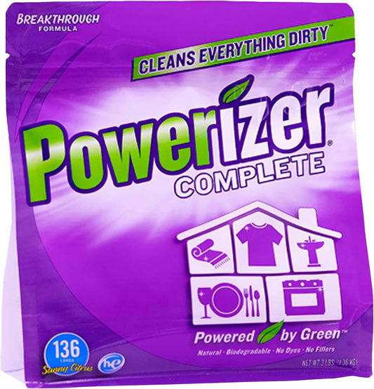 Powerizer Complete - Dishwasher Detergent Powder With Oxi Stain Remover & Rinse Aid, 3-in-1 Concentrated Formula, 136 Loads (3lb)