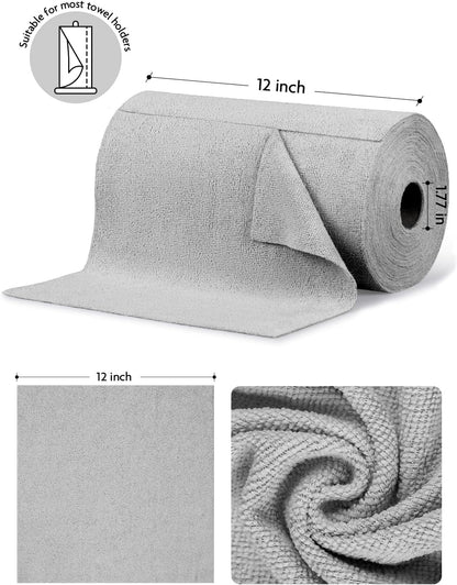 Fantasticlean Microfiber Cleaning Cloth Roll -75 Pack, Tear Away Microfiber Towels, 12" x 12", Reusable, Washable, Scratch Free, Ultra Absorbent Dishcloth for All-Around Cleaning Supplies (White)