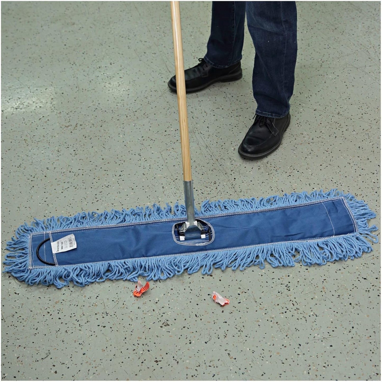 Boardwalk Dry Mopping Kit, 36 x 5 Blue Blended Synthetic Head, 60" Natural Wood/Metal Handle