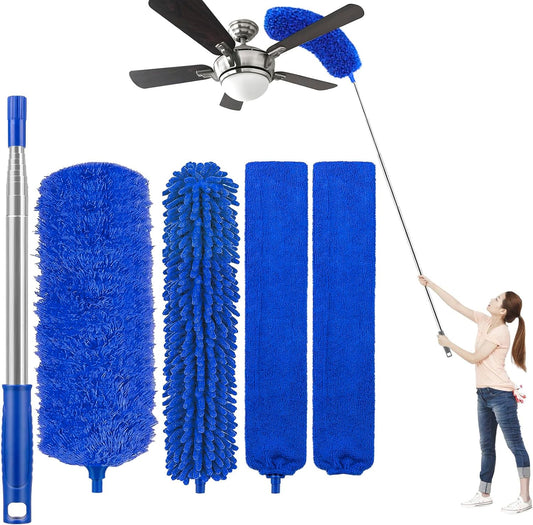 UIMO Microfiber Feather Duster Kit with Extension Pole (30–100") – Bendable Washable Heads, Extendable Dusters for Cleaning Ceiling Fan, High Ceiling, Blinds, Furniture & Cars (5 Pcs)