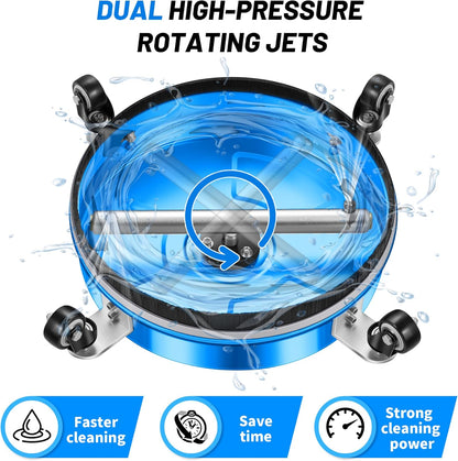 14" Pressure Washer Surface Cleaner with 4 Wheels - Stainless Steel Surface Cleaner for Pressure Washer Attachment for Concrete, Patio, Sidewalk, Deck and Driveways - PWS14