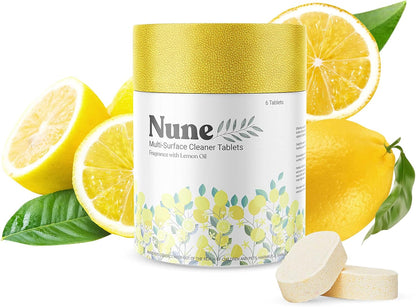 Nune Multi-Purpose Cleaner Refills - All Purpose Cleaning Tablets 6 Pack - 144 fl oz total (24 fl oz each) - Shower, Counter, Floor, Furniture, Bathroom - Non-Toxic and Effective - Lemon Fragrance