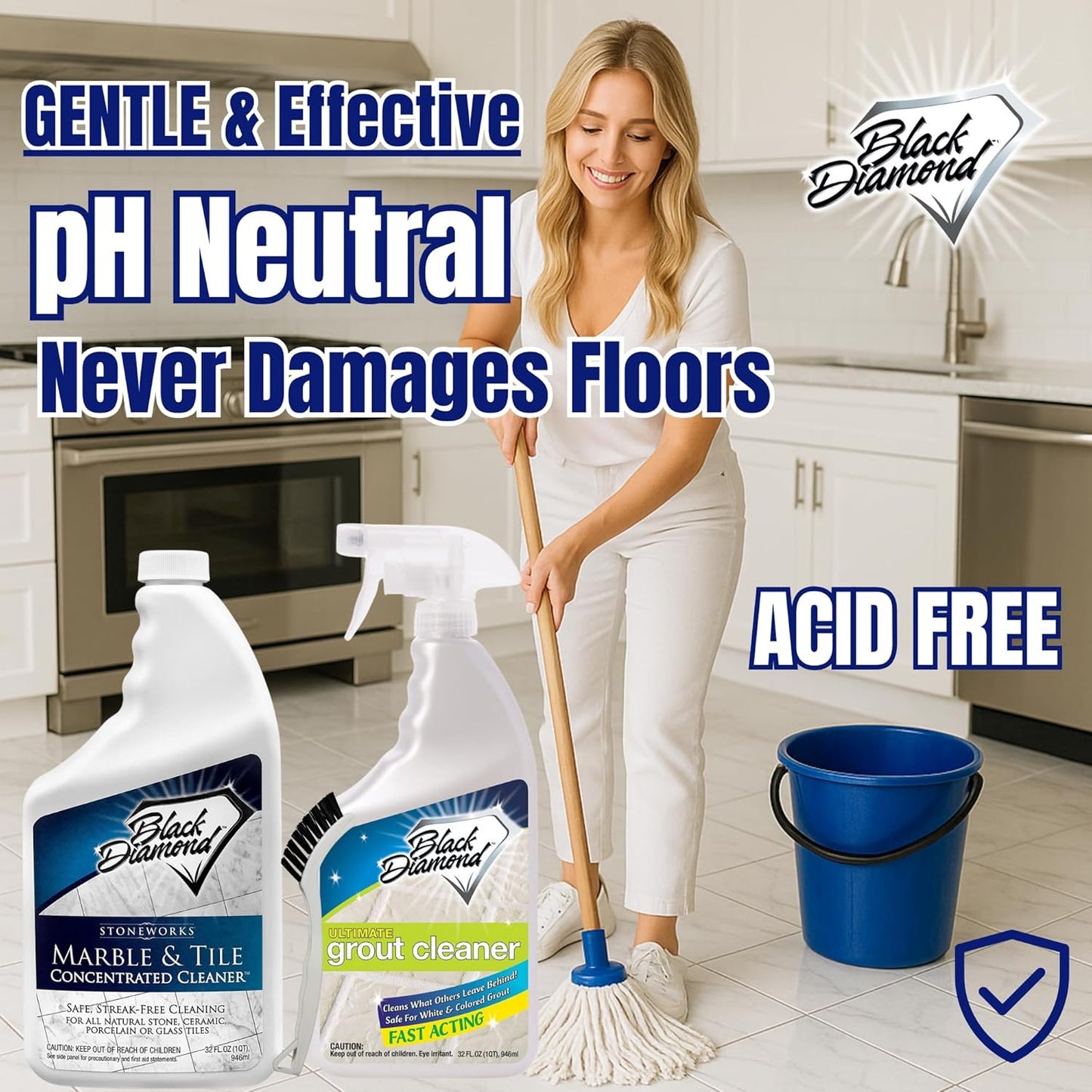 Black Diamond Stoneworks Marble & Tile Floor Cleaner Concentrate, pH Neutral, Streak-Free & No-Rinse Formula for Granite, Travertine, Limestone, Slate, Ceramic & Porcelain Floors (1 Quart)