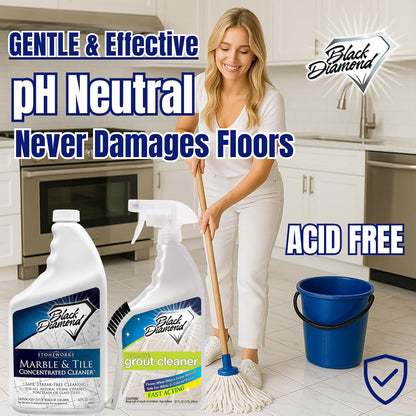 Black Diamond Stoneworks Marble & Tile Floor Cleaner Concentrate, pH Neutral, Streak-Free & No-Rinse Formula for Granite, Travertine, Limestone, Slate, Ceramic & Porcelain Floors (1 Quart)