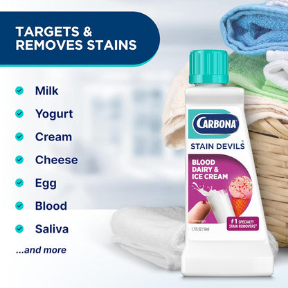 Carbona Stain Devils #6 (1.7 Fl Oz), Targeted Spot Cleaner for Grass, Dirt & Make-Up Stains, Safe on Skin & Washable Fabrics