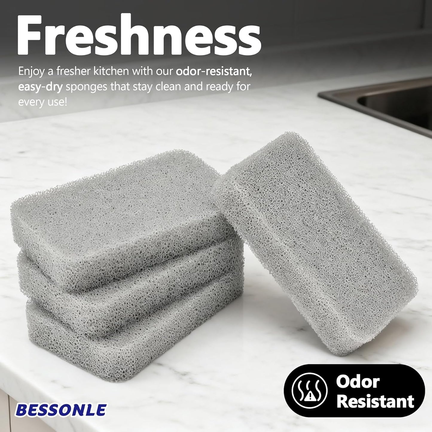 8 Pack Silicone Scrubbing Sponges, Heavy-Duty, Non-Scratch Kitchen Sponges - Reusable, Odor-Free, Perfect as Cleaning for Dishes, Non-Stick, Countertops (Grey)