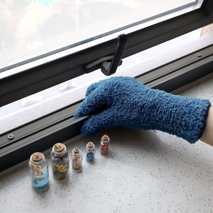 Patelai 2 Pairs Microfiber Gloves for plants Dusting Cleaning Glove Mittens House Cars Blinds Dusting(Blue, Grass Green,Large)