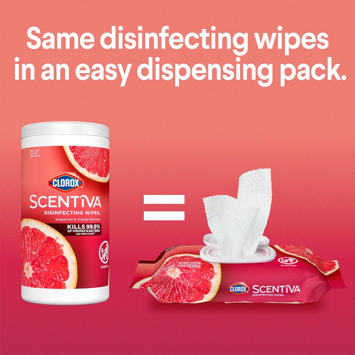 Clorox Scentiva Disinfecting Wipes, Coconut and Waterlily, 75 Count, Pack of 3 (Package May Vary)