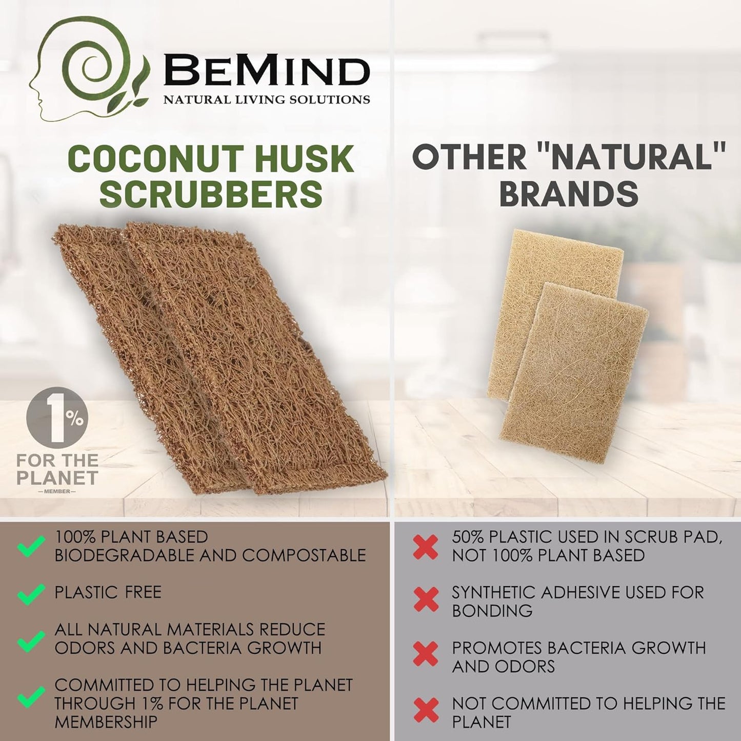 Coconut Scrubber(6) - Natural Dish Scrubber | Eco Friendly & Non-Scratch Coconut Husk Scouring Pad