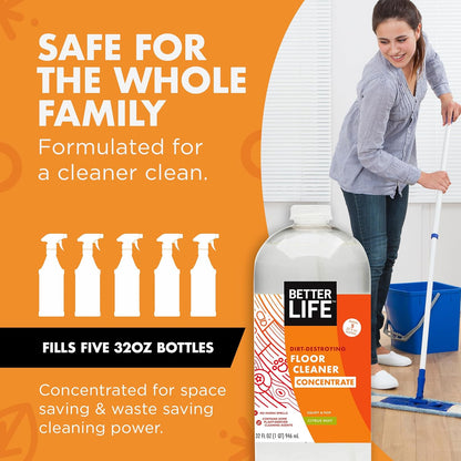 Better Life Floor Cleaner - Liquid Multipurpose Cleaner for Wood, Tile, Laminate, Vinyl, Bamboo - Hardwood Floor Cleaner for Mopping - Citrus Mint, 32 Fl Oz (Pack of 2)
