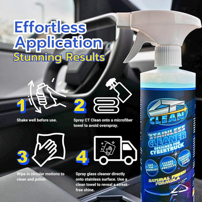Natural Finish Waterless Stainless Steel Cleaner & Wash for Tesla Cybertruck – Eco-Friendly Spray, Removes Grease & Fingerprints, Matte Protection (16 Fl. Oz.)