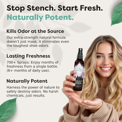 Lumi Outdoors Natural Shoe Deodorizer Spray (700+ Sprays) - Extra Strength Shoe Odor Eliminator for Smelly Shoes & Foot Odor - Replaces Shoe Balls & Inserts - Lemon Eucalyptus