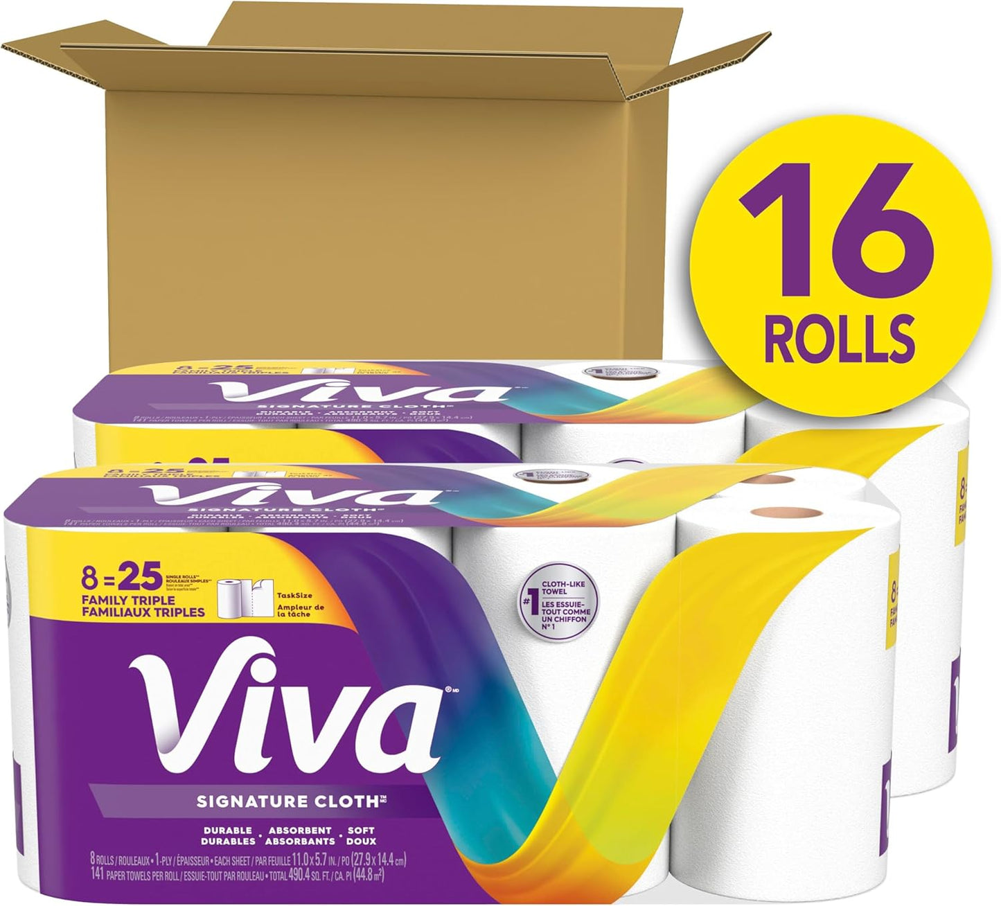 Viva Signature Cloth Paper Towels, Task Size, 8 Family Triple Rolls, 141 Sheets per Roll (Packaging May Vary)