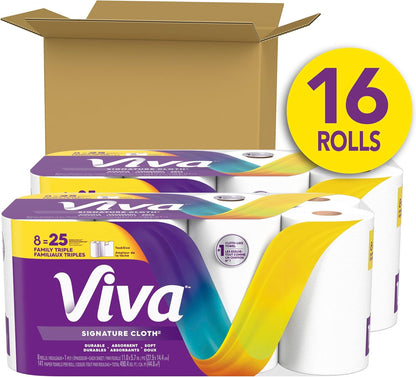 Viva Signature Cloth Paper Towels, Task Size, 8 Family Triple Rolls, 141 Sheets per Roll (Packaging May Vary)