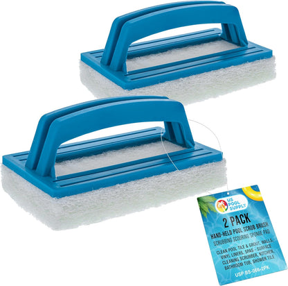 U.S. Pool Supply Hand-Held and Pool Pole Attachment Scrub Brushes - Surface Scrubbing Scouring Sponge Pads - Clean Pool Tile Grout Walls, Vinyl Liners, Spas, Remove Stains, Kitchen Bathroom Tub Shower