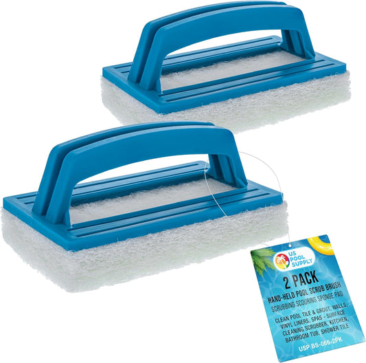 U.S. Pool Supply Hand-Held and Pool Pole Attachment Scrub Brushes - Surface Scrubbing Scouring Sponge Pads - Clean Pool Tile Grout Walls, Vinyl Liners, Spas, Remove Stains, Kitchen Bathroom Tub Shower