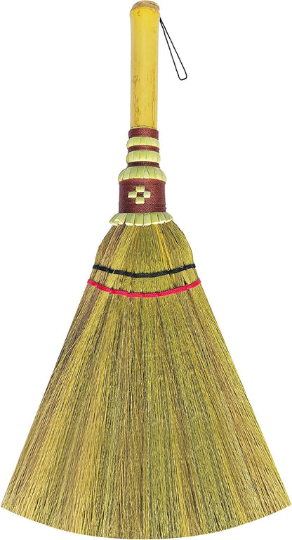 Handmade,Natural Grass Asian, Whisk Broom Thai, Handle Bamboo, Soft Brush Mini with Solid Wood Handle Retro Nature No Static Electricity Sweeping 13in