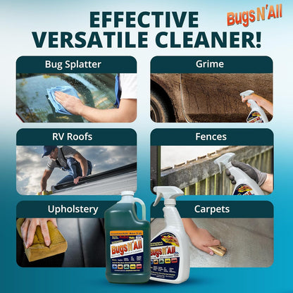 Bugs N’ All Multipurpose Car Cleaner & Degreaser - Bug & Tar Remover Concentrate 32 oz - Exterior Cleaner Safe for Car Paint, Metal, Chrome, Aluminum, Windows & Mirrors - w/Free 32 oz Spray Bottle