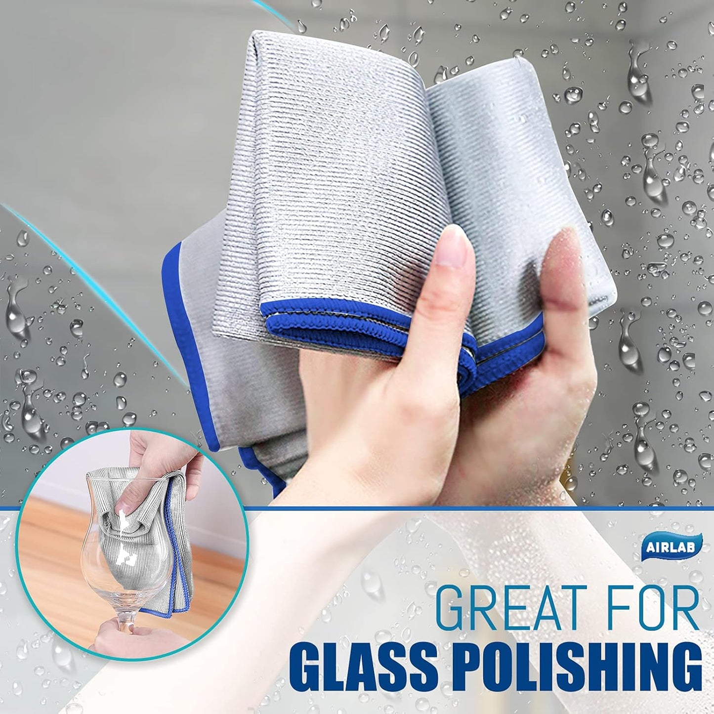 Glass Polishing Cloth Streak Free Miracle Cleaning Cloth Lint Free Microfiber Cleaning Rags for Glasses Kitchen Dish Mirrors Easy Clean, Pack of 6, 12" x 12"
