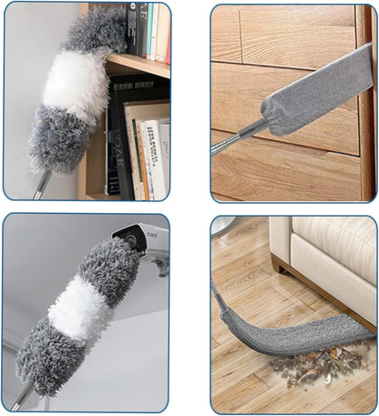 Microfiber Dusters for Cleaning,100" Professional Extension Pole Duster Kit with 2 Washable Bendable Heads,Cobweb Remover & Feather Duster for High Ceilings,Ceiling Fans,and Hard-to-Reach Areas,3PCS