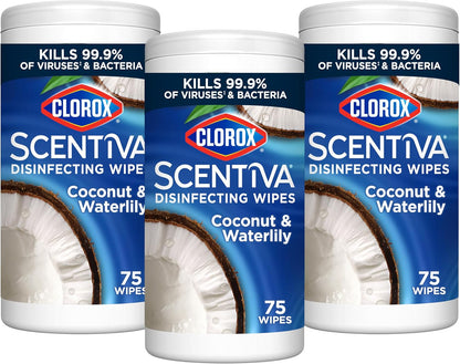 Clorox Scentiva Disinfecting Wipes, Coconut and Waterlily, Antibacterial, 75 Count
