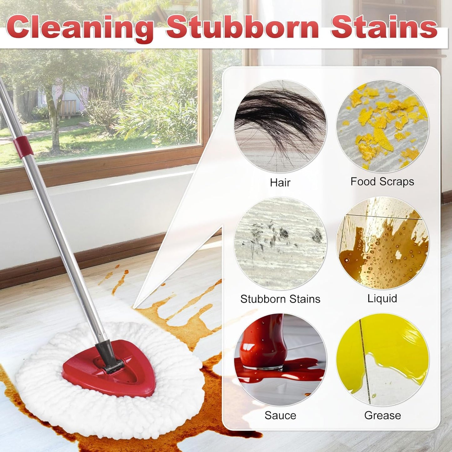 Mop Heads Replacement for Ocedar, Mop Replace Head for Ocedar EasyWring 1 Tank, Microfiber Spin Mop Refills, Include 5 Spin Mop Replacement Head Deep Cleaning Machine Washable with 2 Scrubber Mop Head