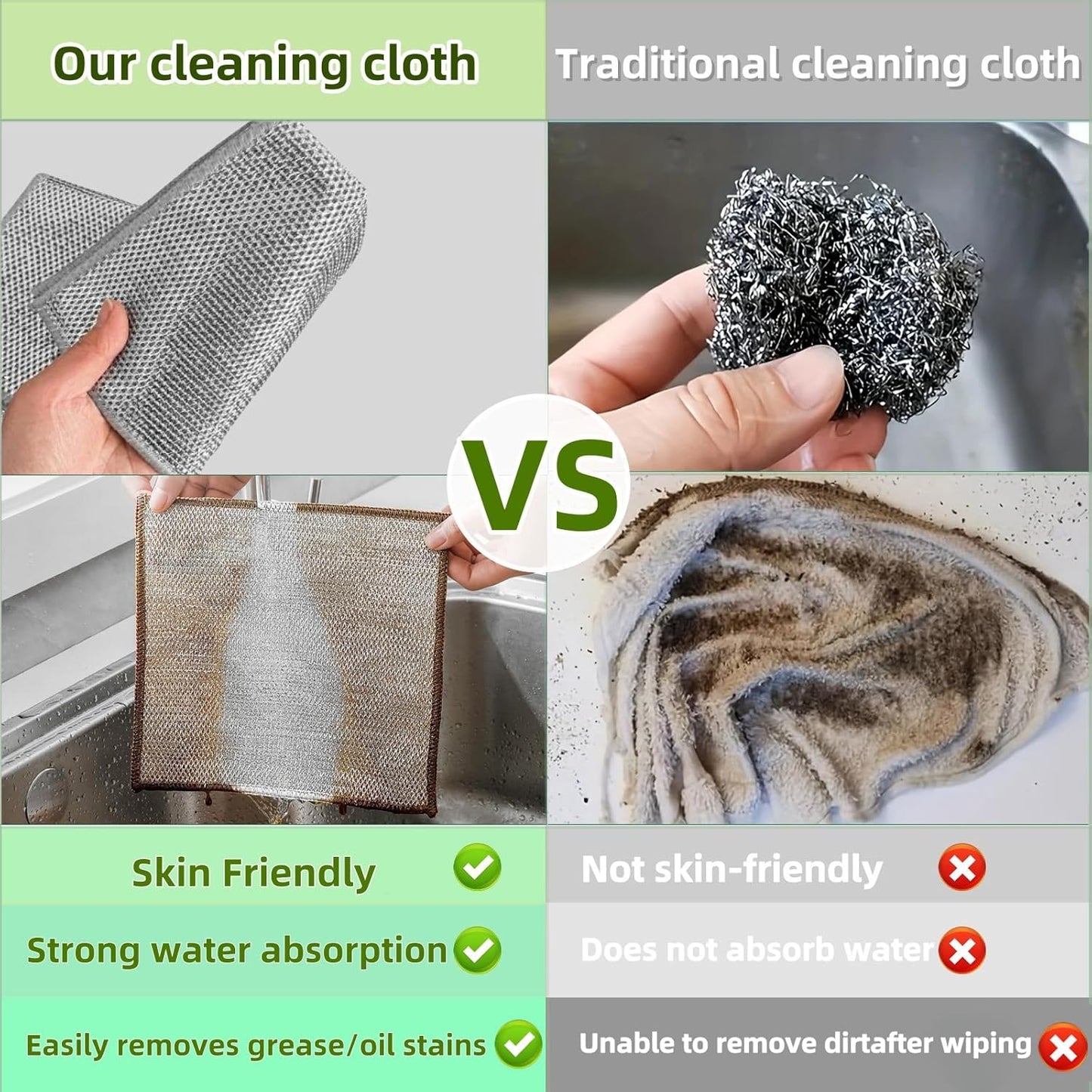 Stainless Steel Scrubber and Cleaning Rags - Non Scratch Wire Dishcloth for Washing Dishes, Steel Wool Scrubber and Dish Towels for Kitchen (6PCS)