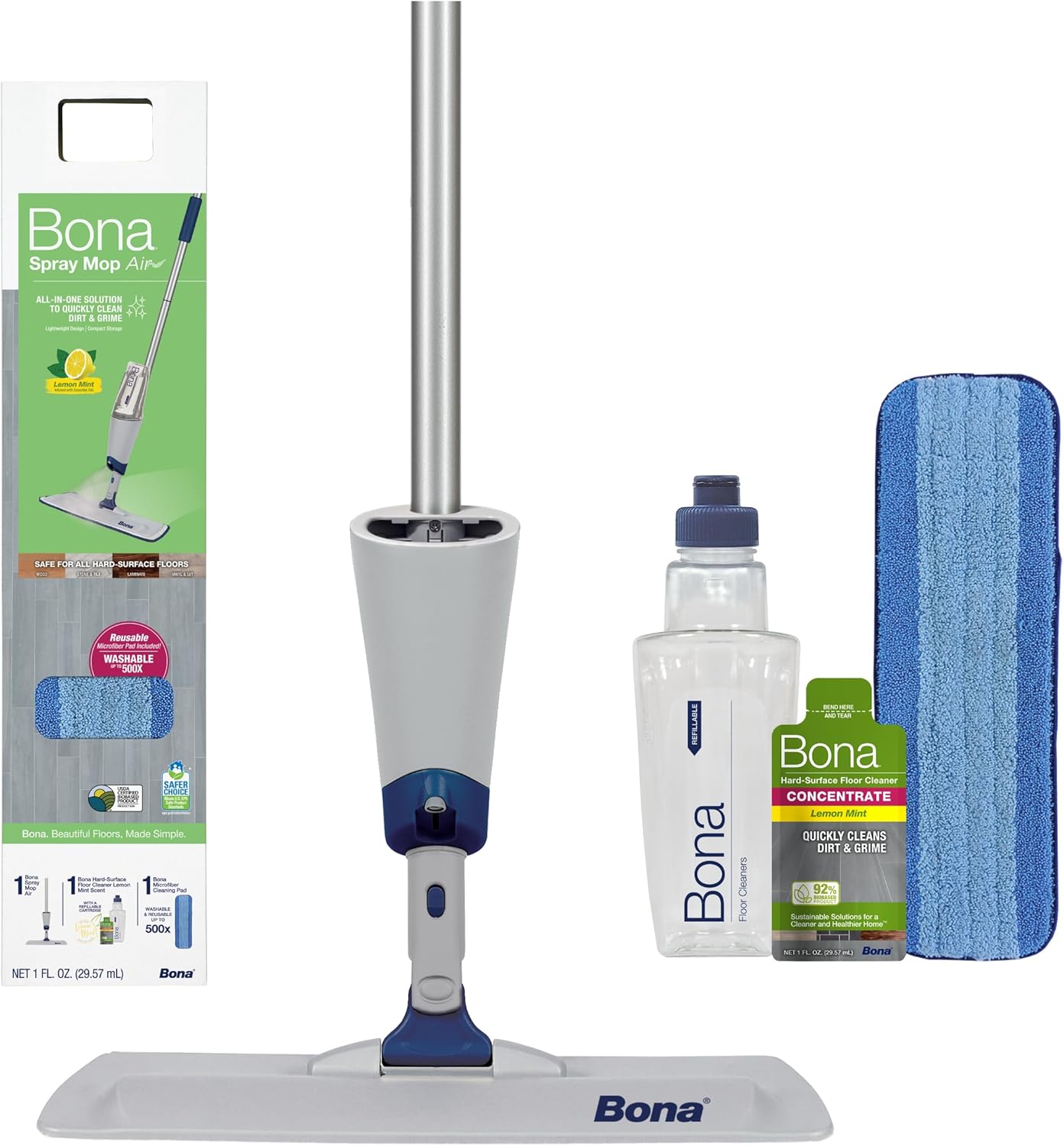 Bona Multi-Surface Floor Cleaner Concentrate - 1 fl oz - 4-Pack - Residue-Free Floor Cleaning Solution for Bona Spray Mop and Spray Bottle Refill - For Stone, Tile, Laminate, and Vinyl Floors