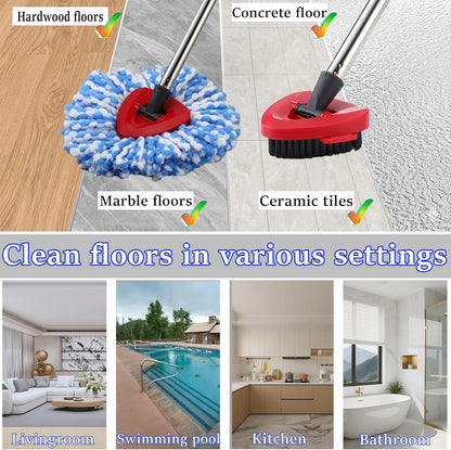 Mop Heads Replacement Handle for Ocedar RinseClean 2-Tank System, 2 Microfiber Mop Refills, 1 Mop Handle (30-58in Adjustable 4-Section Pole), 2 Scrub Brush, 1 Spin Base for O Cedar RinseClean