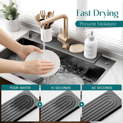 Eormoe Faucet Mat for Kitchen Sink – Diatomite Stone Drying Mat & Sink Protectors, Prevent Moisture – Sink Splash Guard Water-Absorbing Stone Tray for Bathroom Counter (Light Grey, 23.6" x 3.9")