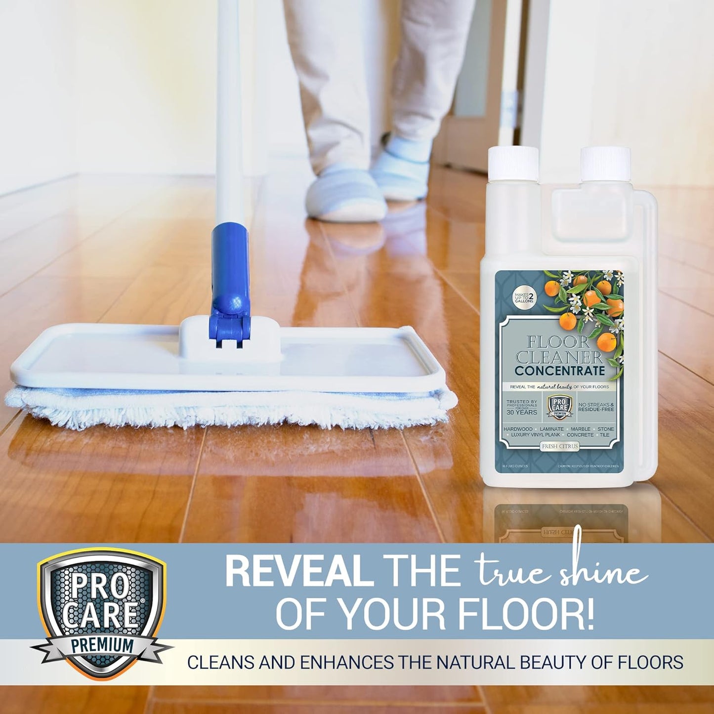 ProCare Floor Cleaner (Made in USA) | Tile, Stone, Laminate, Vinyl & Natural Wood Floor Cleaner for Mopping, Household Supplies, Cleaning Solution with Citrus Aroma - 1 Gal (128 Fl Oz)