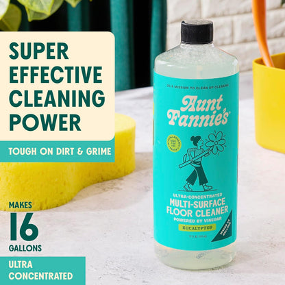 Aunt Fannie's Ultra Concentrated Floor Cleaner Vinegar Wash, Multi-Surface Solution For Mopping, Value Size, Bright Lemon Scent, 64 oz