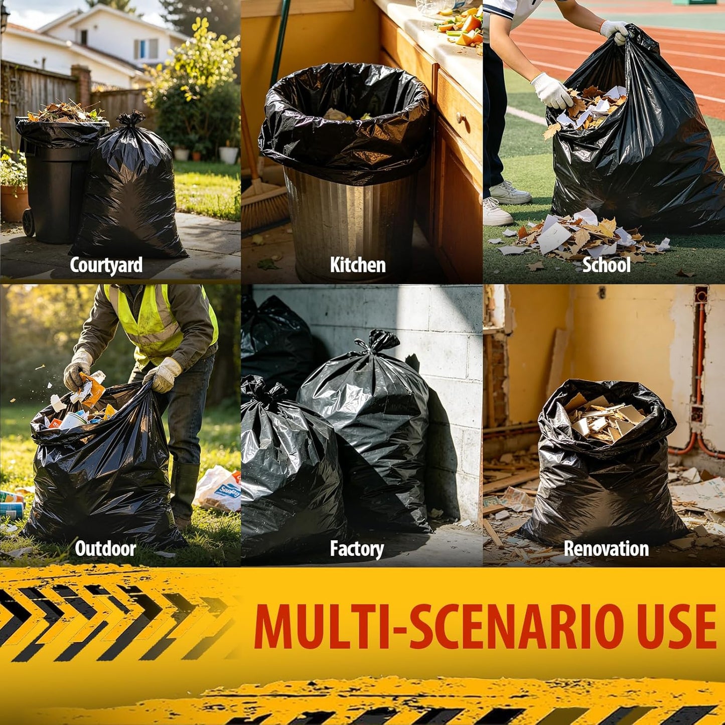 42 Gallon Contractor Garbage Bags - 3.5 MIL Thick Heavy Duty Trash Bags - 33" X 48" Large Black Bag for Construction, Commerical, Industrial, Yard, Outdoor Use (10 Count)
