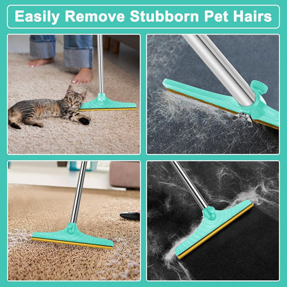 5FT Carpet Rake Pet Hair Remover, Reusable Carpet Rake with Telescopic Handle for Pet Hair Removal Tool Dog Cat Fur Remover Broom for Rugs, Mats, Beds, Stairs (Blue)