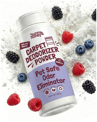 Sunny & Honey Carpet Deodorizer and Freshener Powder - Pet Safe Rug Refresher for Vacuuming - Berry Odor Eliminator for Strong Odor and Pet Urine (20 oz)