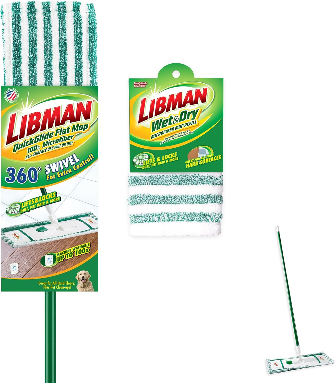 Libman Wet & Dry Microfiber Mop Refills | Dust Mop for Hardwood Floors | Wall Mop | Mops for Floor Cleaning | 3 Total Microfiber Mop Pads Included