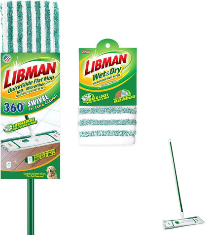 Libman Wet & Dry Microfiber Mop Refills | Dust Mop for Hardwood Floors | Wall Mop | Mops for Floor Cleaning | 3 Total Microfiber Mop Pads Included